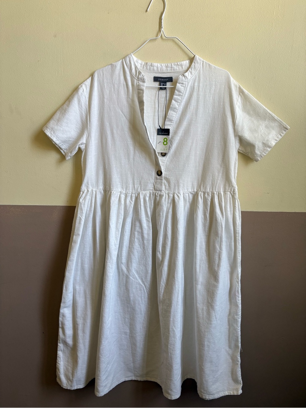 Primark White V-Neck Button Front Smock Dress